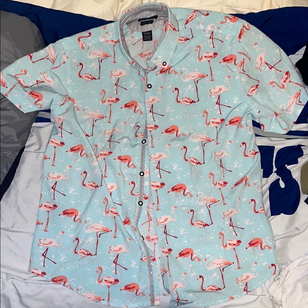 Blue and Pink Flamingo Casual Button Down Shirt